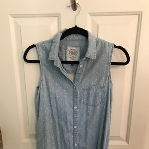 This is a light denim, white polka dotted dress!!